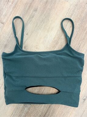 Five the Label Textured Crop Top with Cutout Back in Forest Green